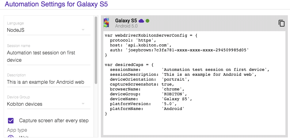 image of automation settings for Galaxy S5