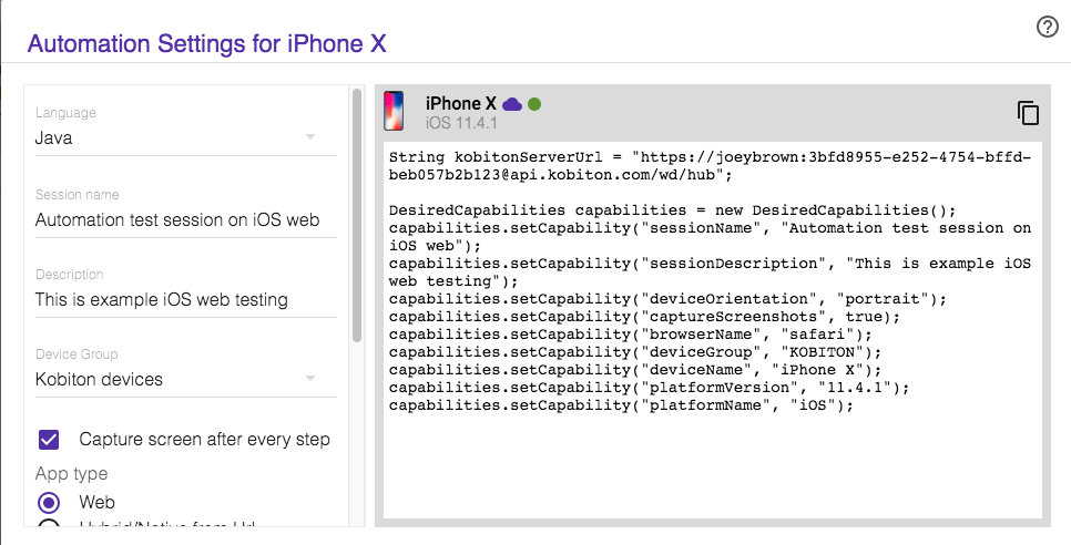 image of automation settings for iPhone X java