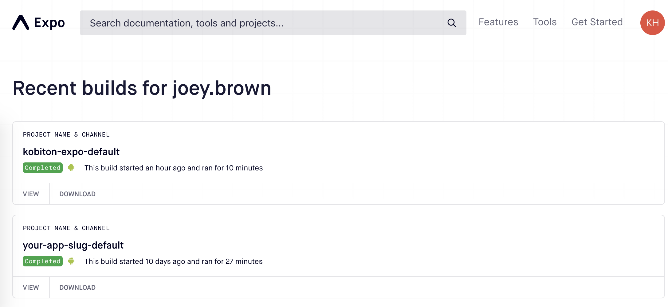 image of recent builds search