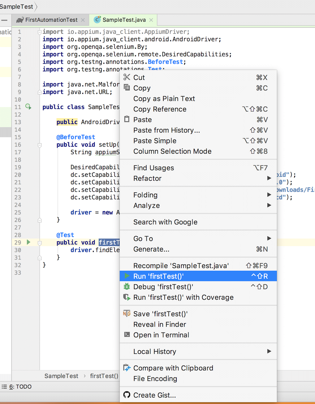Image of running the test case