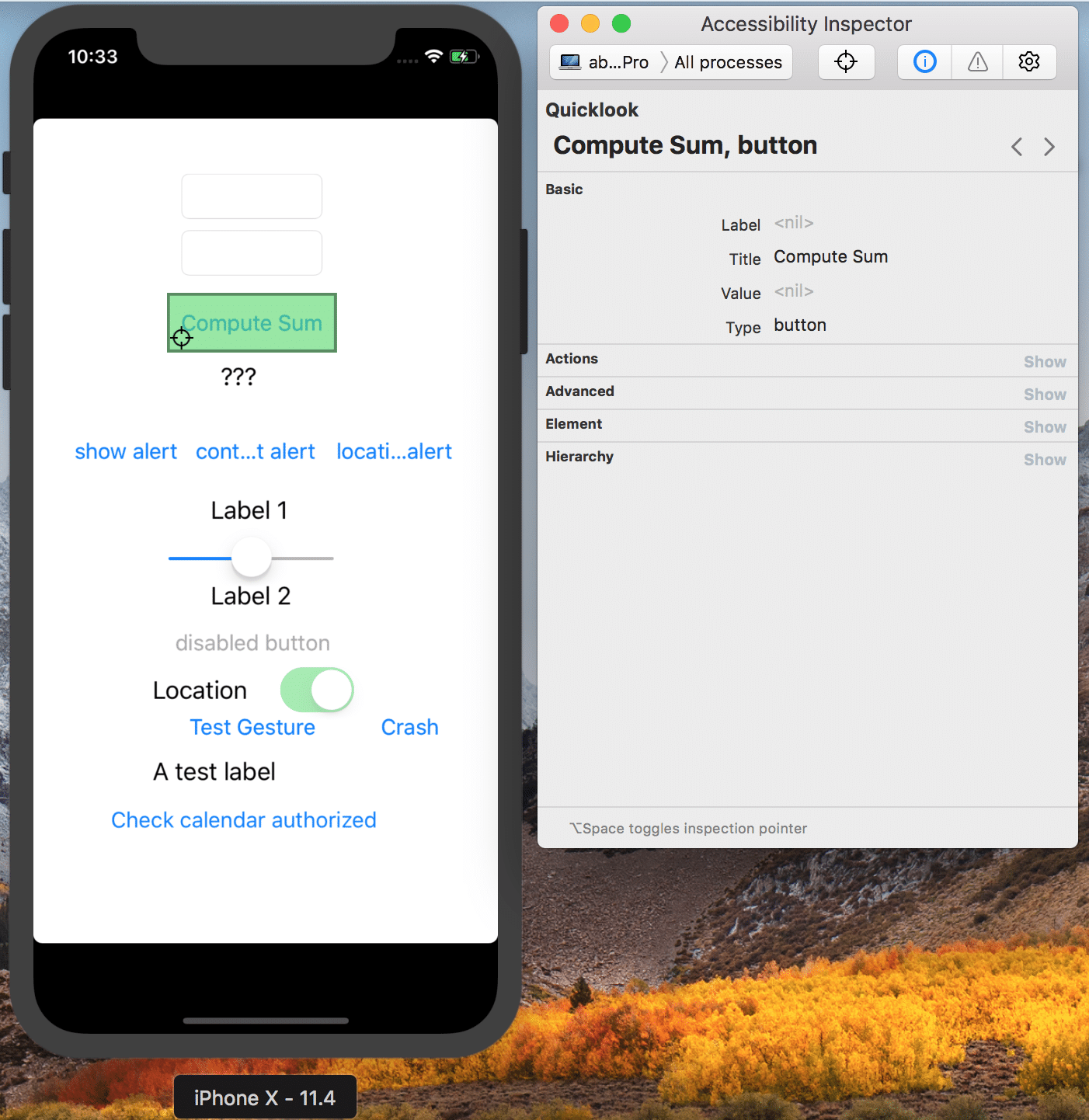 image of locating the selector on Accessibility Inspector.