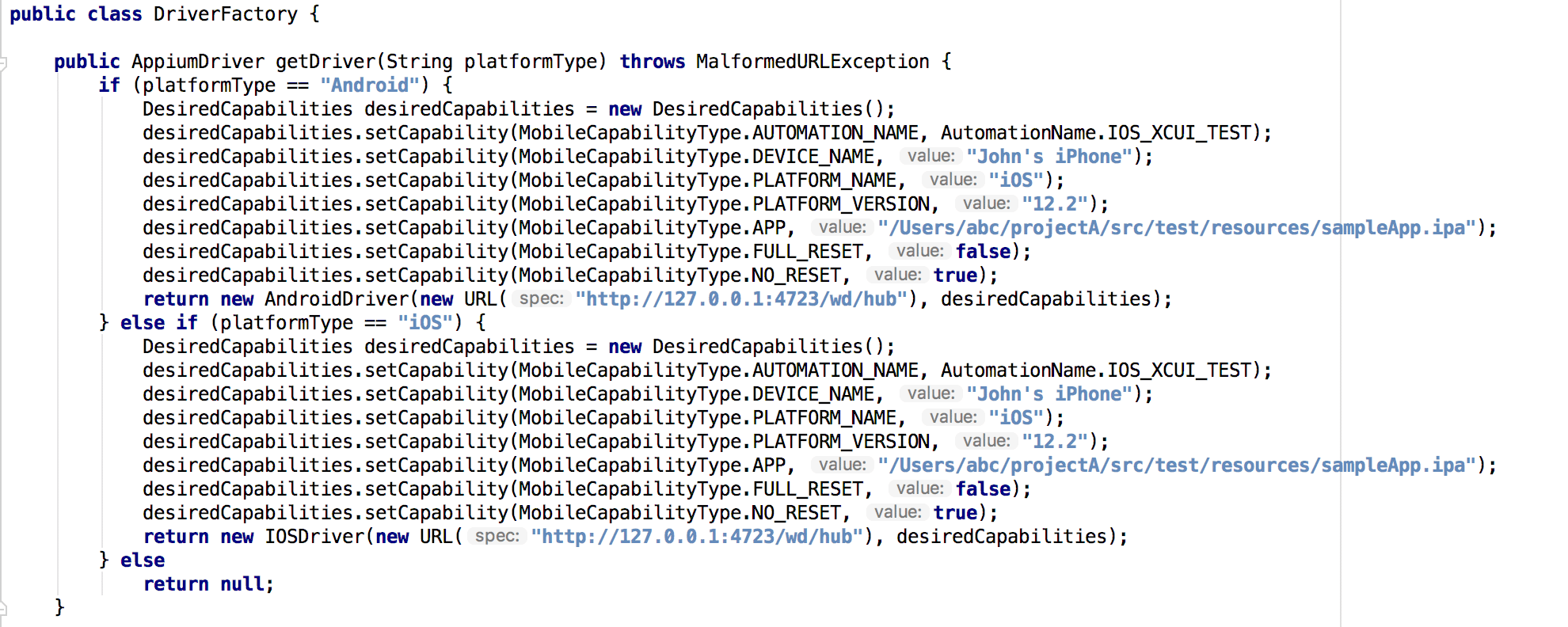 DriverFactory Class code