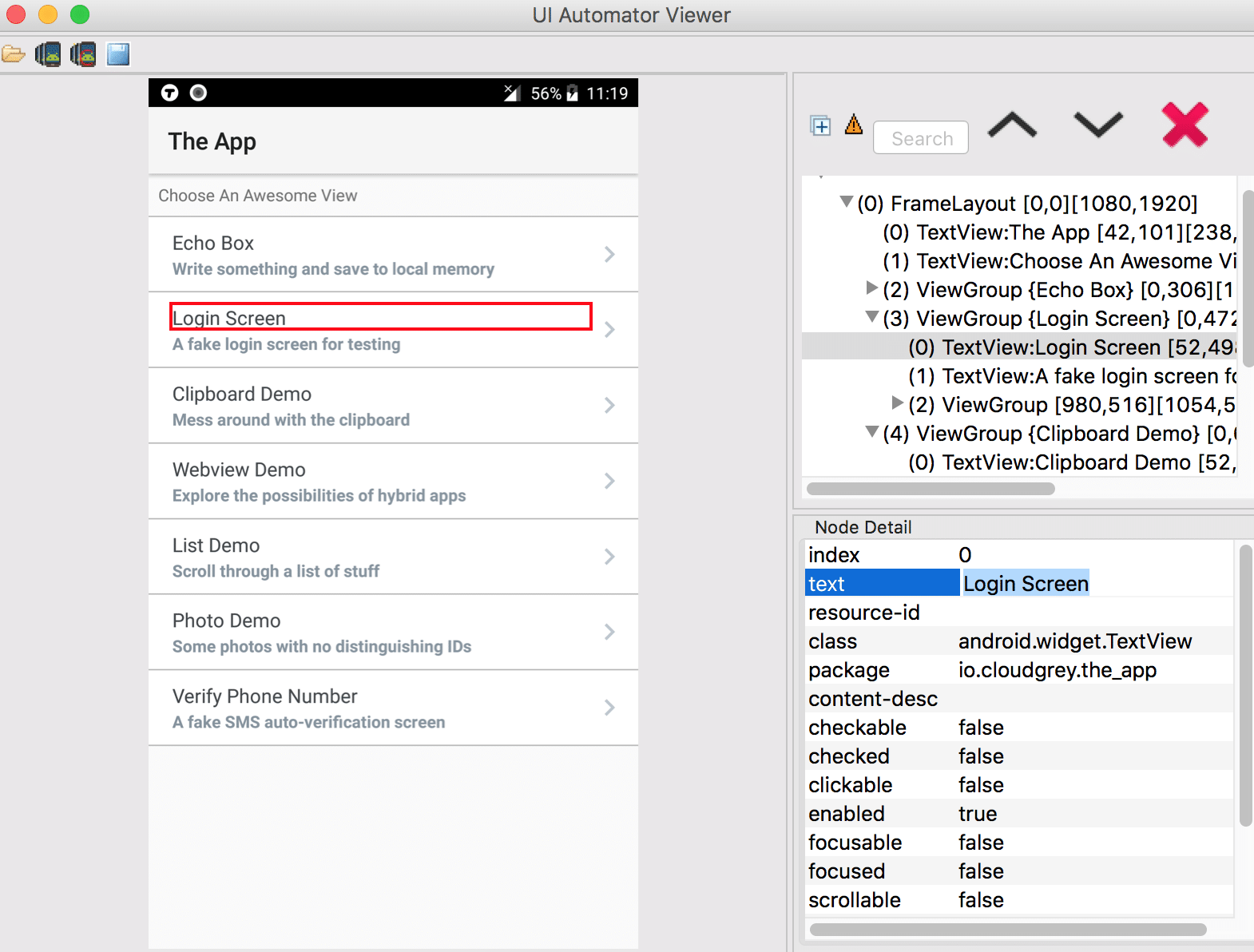 image of android application login screen locator change