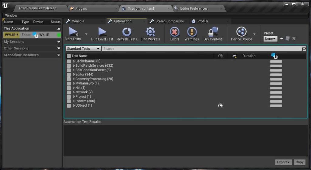 Image of unreal engine test automation tools