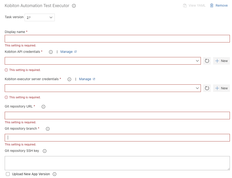 Image of Kobiton Automation Test Executor task 2 required fields