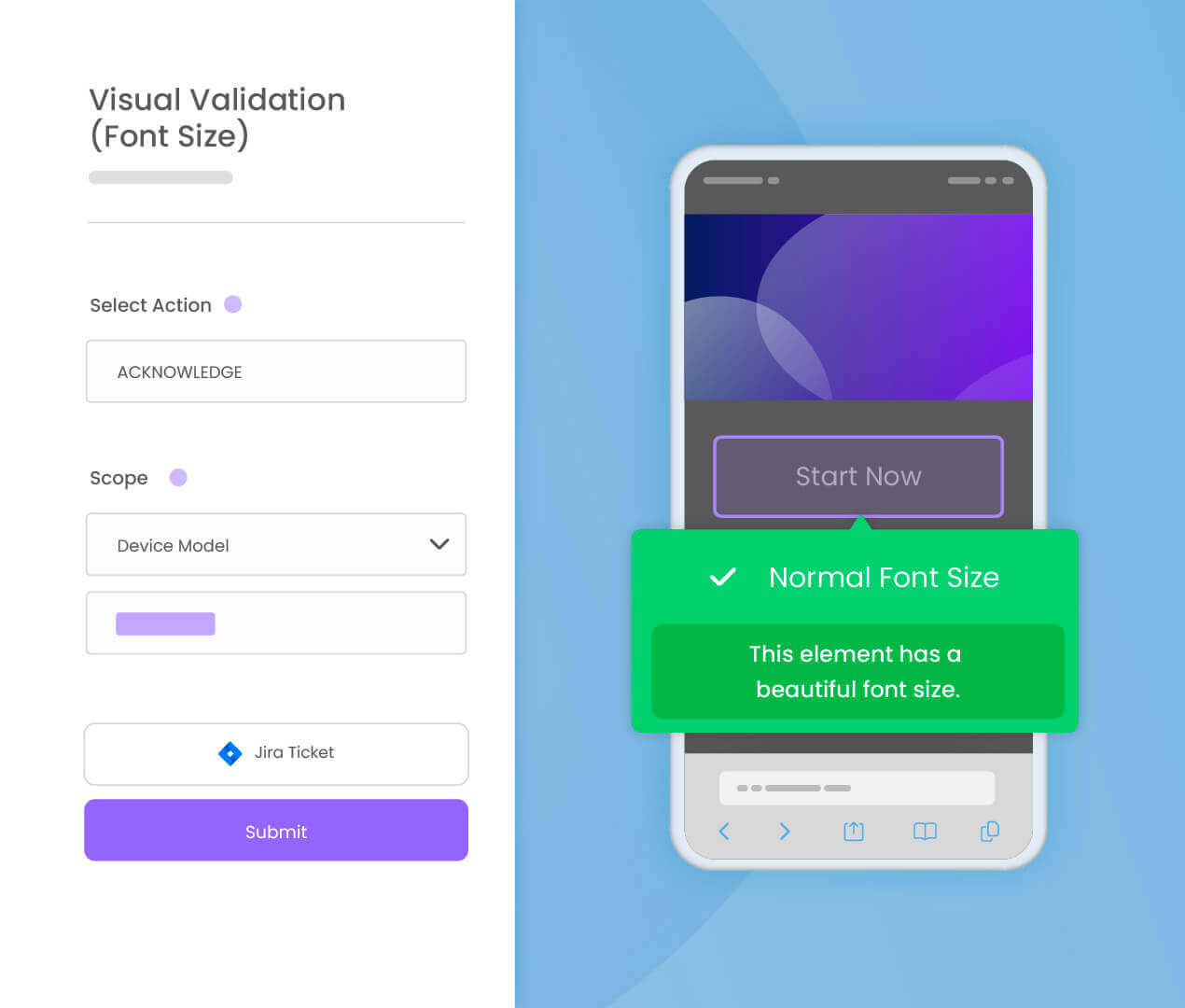 Illustration of visual testing with AI visual validation