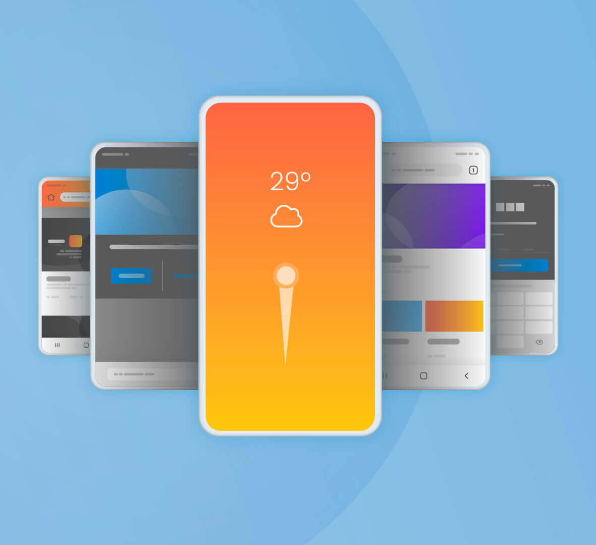 Illustration of several phone screens with different apps open