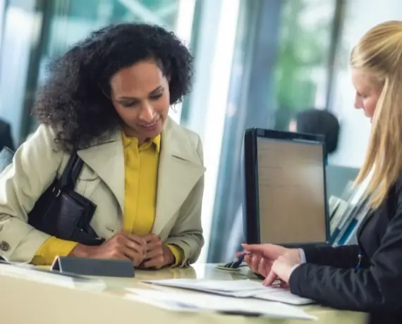 Image of woman conducting mobile bankingng
