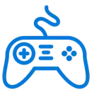 Blue and white illustration of a gaming device controller