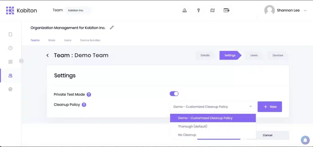Screen shot of location in settings of customized cleanup policy
