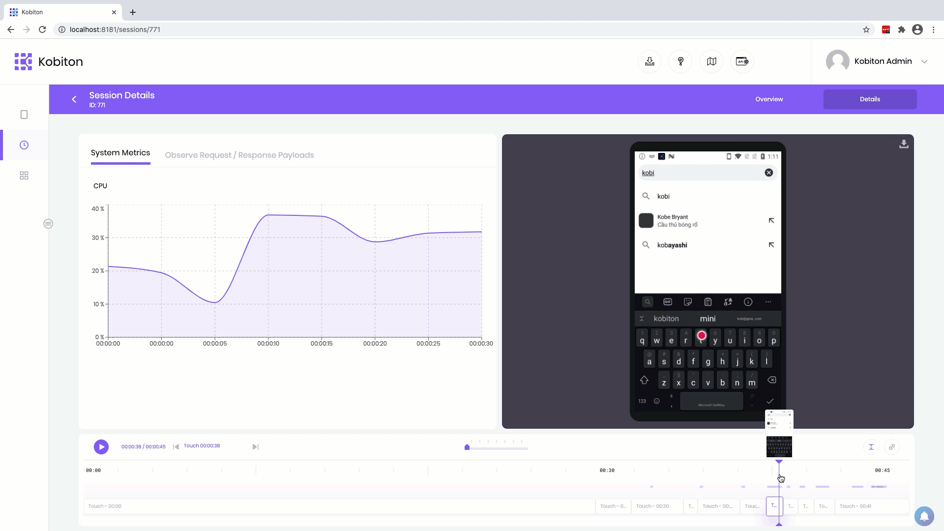gif of session details cursor scrolling through request and response payloads