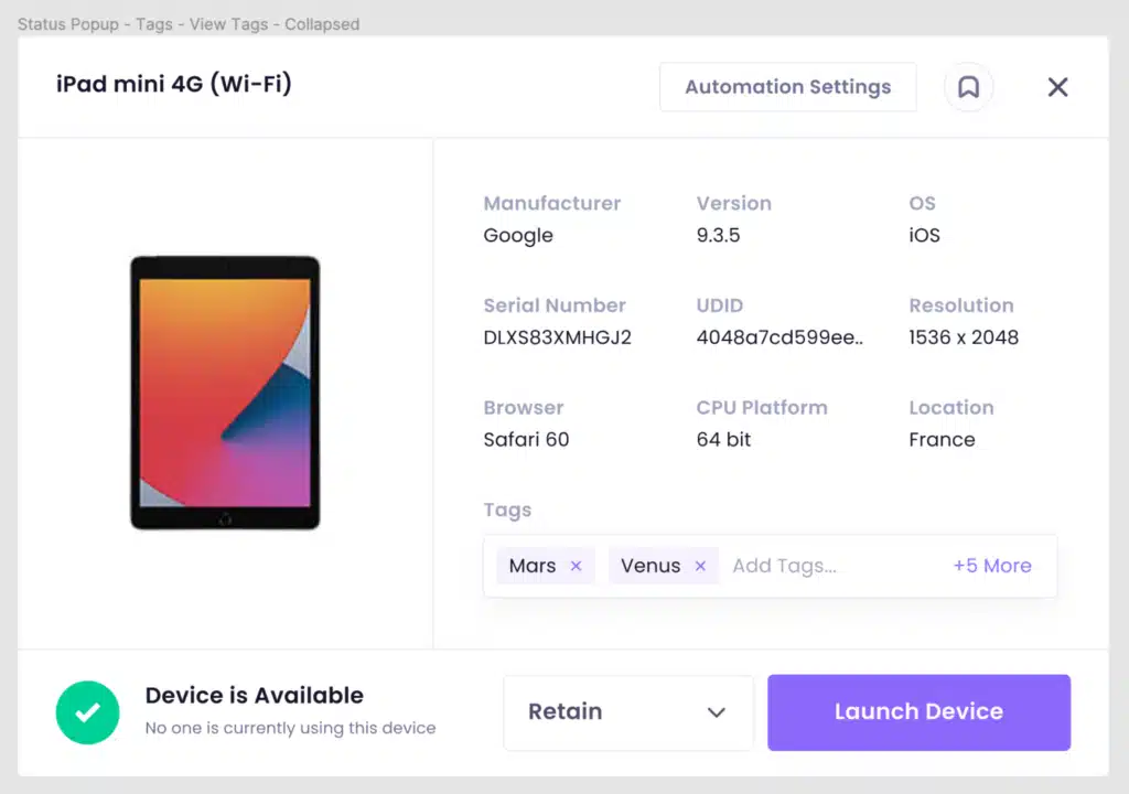 screen shot of device tagging
