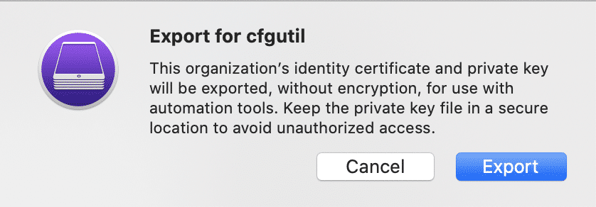 Image of the export for cfgutil button