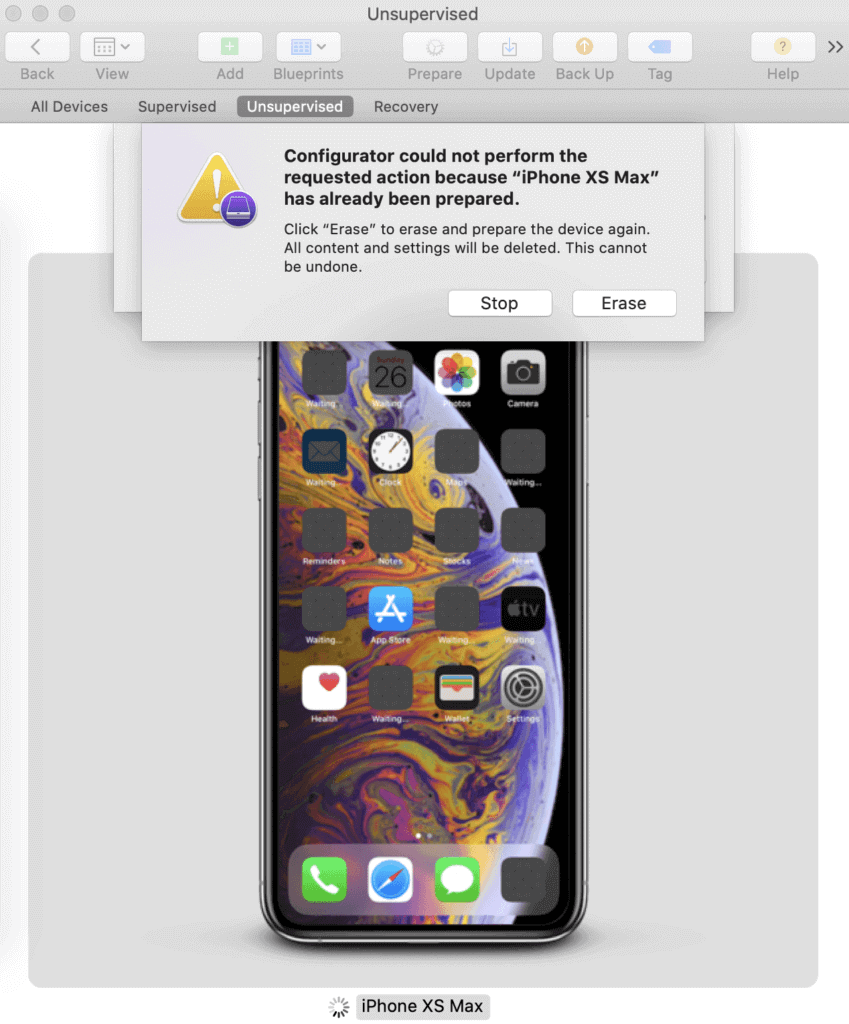 screen shot of the confirmation popup erase button