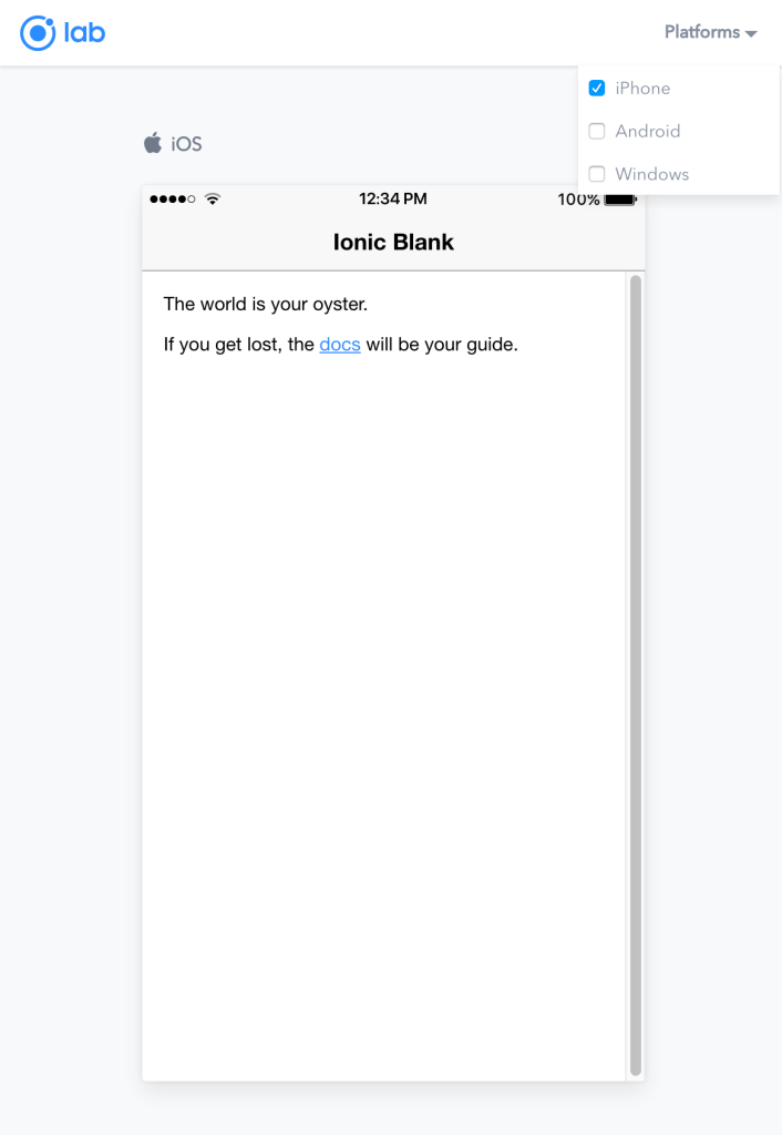 Screen shot of ionic blank