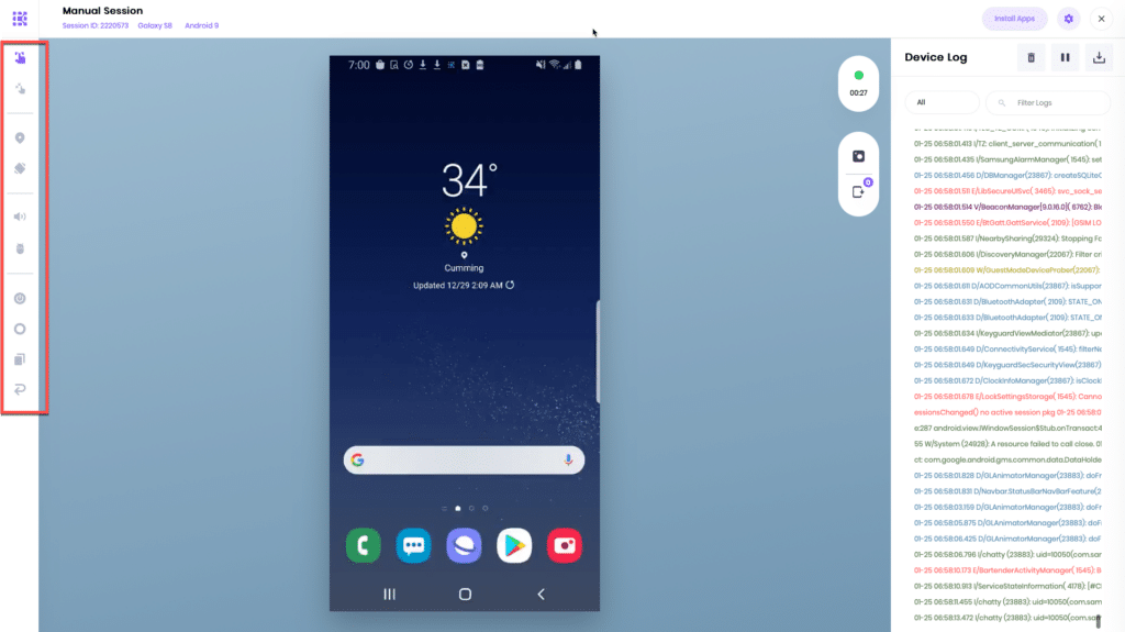 screenshot of android cell phone lock screen during a manual session