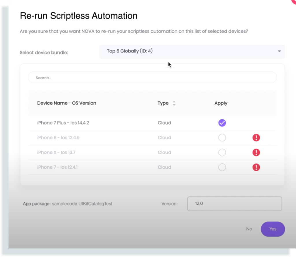 Screen shot of example of how to re run a scripless automation test