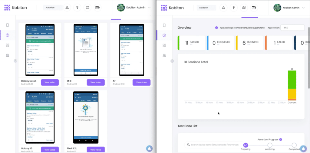 Image of live view of scripless test automation