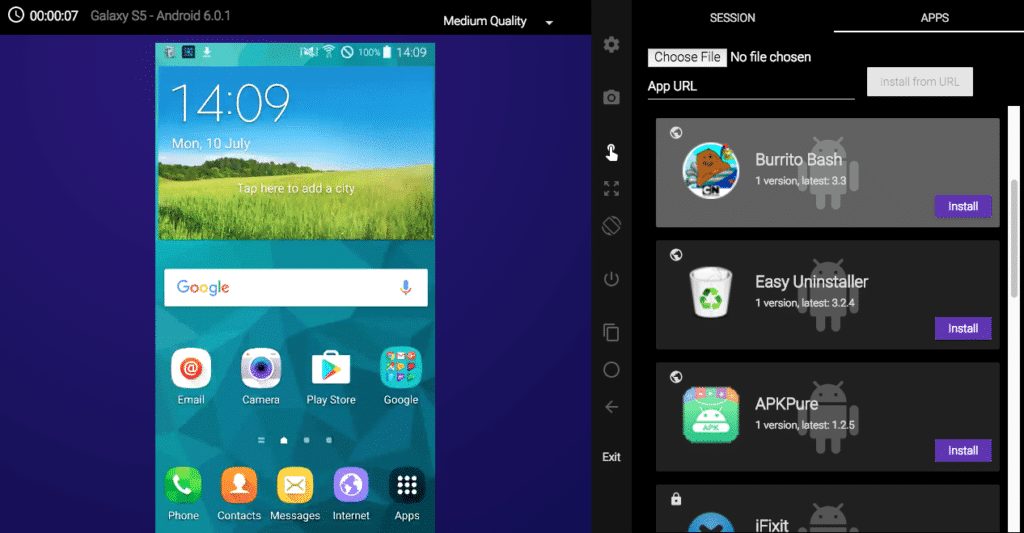 Image of kobiton manual test screen for a device