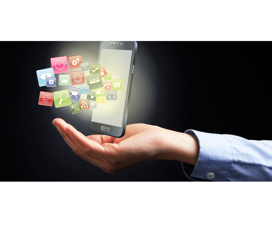 Image of smart phone with many mobile apps